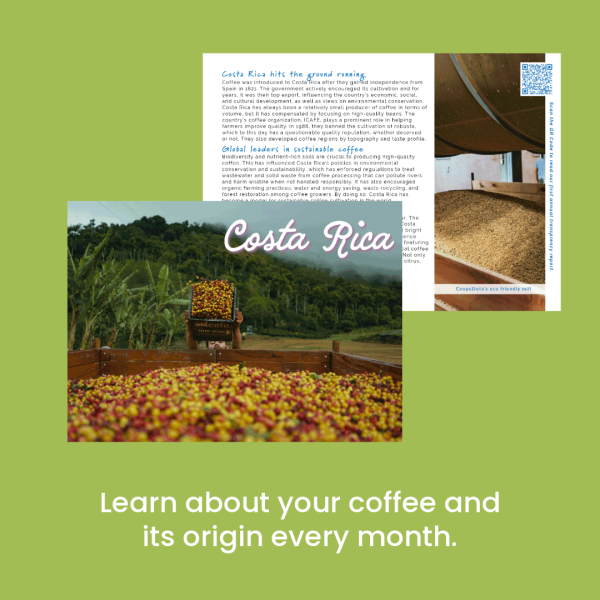 every order contains a postcard with facts about the country, the coffee, and the farmer