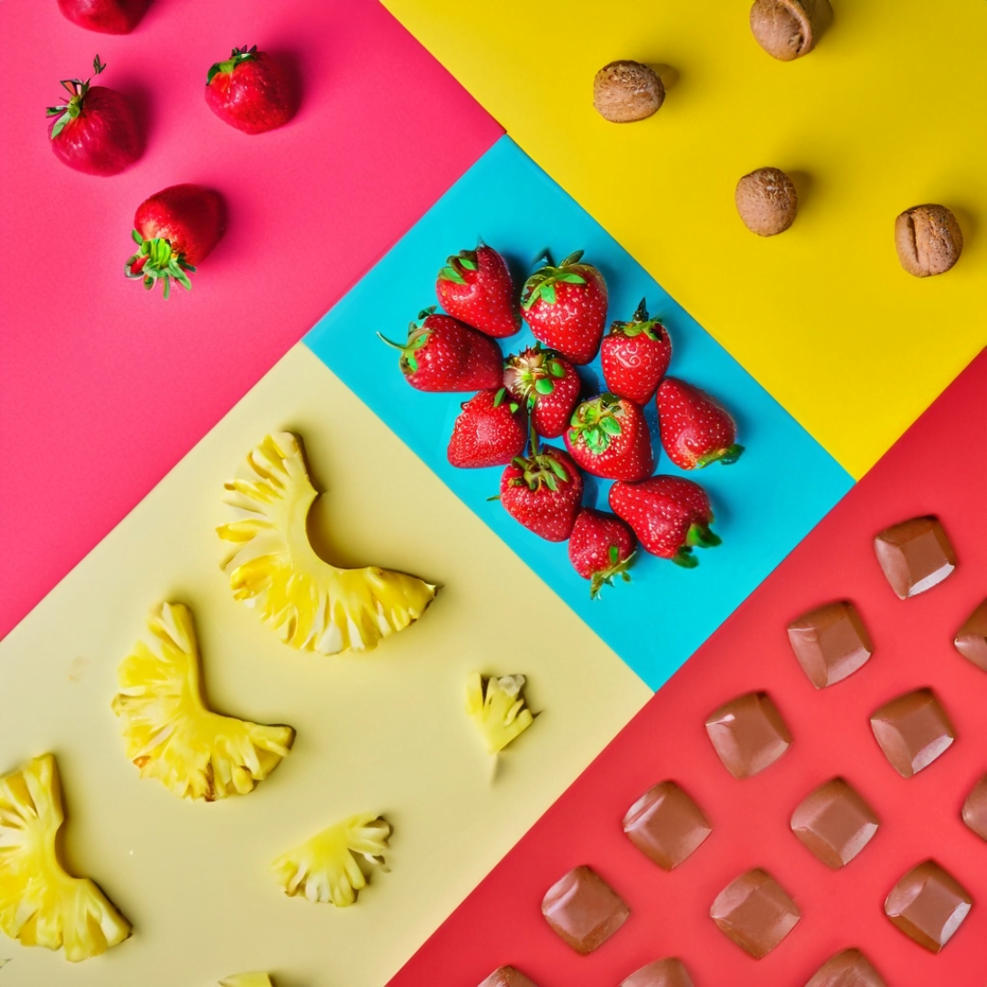 strawberry, pineapple, walnut, and chocolate