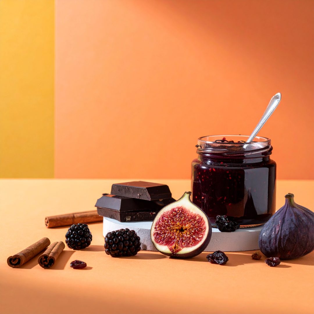 Fig, blackberry compote, with chocolate and spices